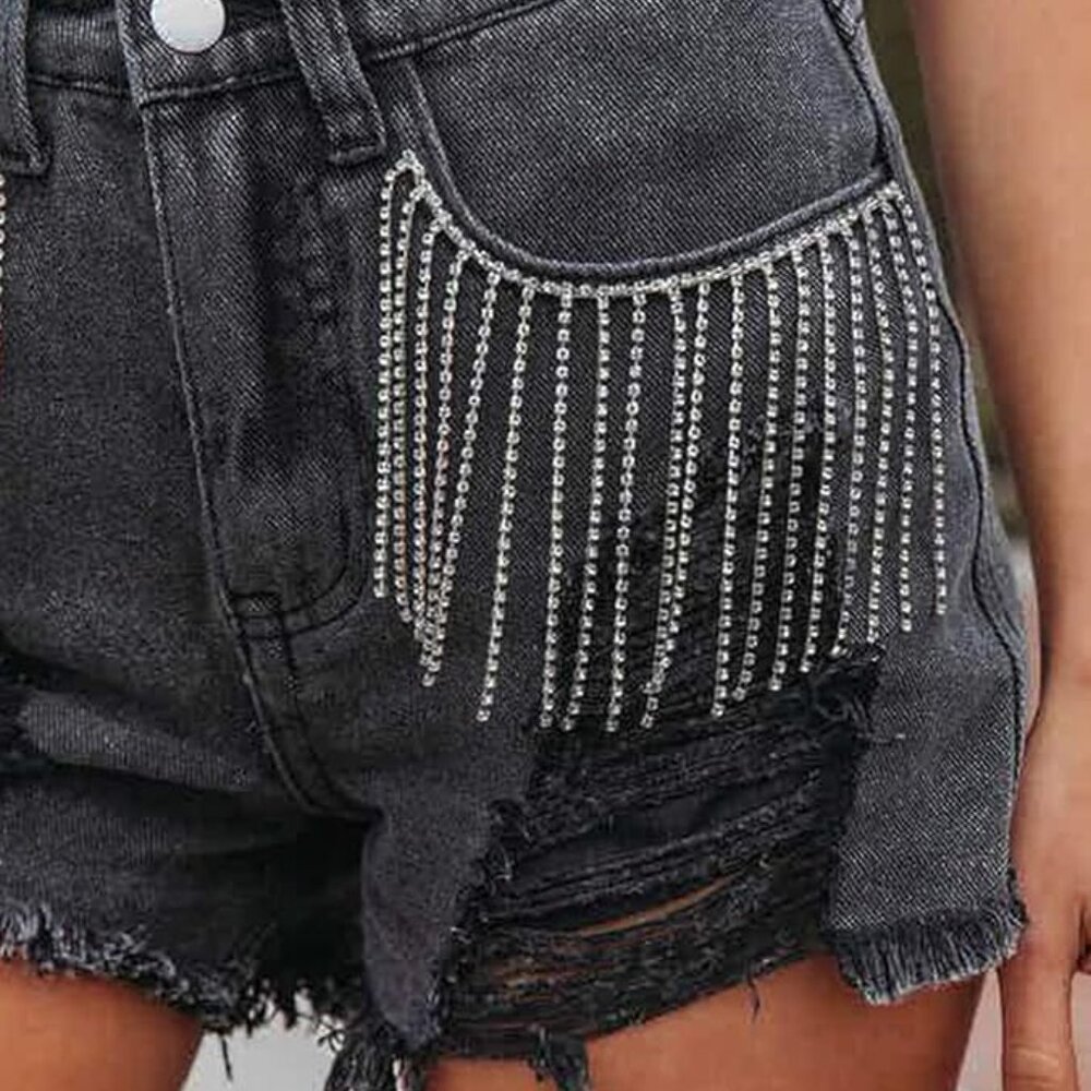 NWOT Women's Rhinestone Denim Distressed Shorts - Picture 5 of 7